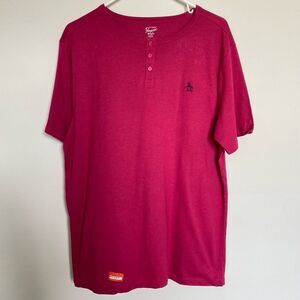Original Penguin Pink Red 1/4 Button T-shirt Cotton Size Large